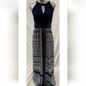 Vince Camuto Navy and White Geometric Maxi Dress